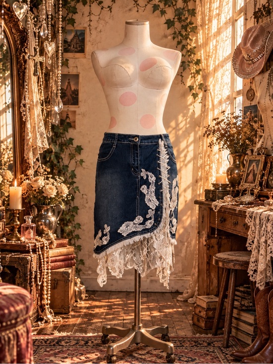 Polo Ralph Lauren Dresses & Skirts - Vintage Y2K Polo Jeans Co. Ralph Lauren dark wash denim + lace fairy skirt 🕯️🪽